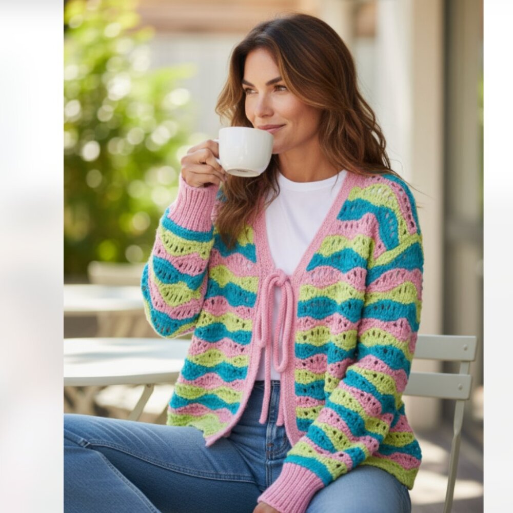 NWT ZARA STRIPED KNIT CARDIGAN CROCHET BLOGGERS FAV MULTICOLOR